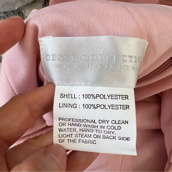 Dessy Collection DIAMOND CUTOUT BACK TRUMPET GOWN WITH FRONT SLIT IN DESERT ROSE - Picture 8 of 12